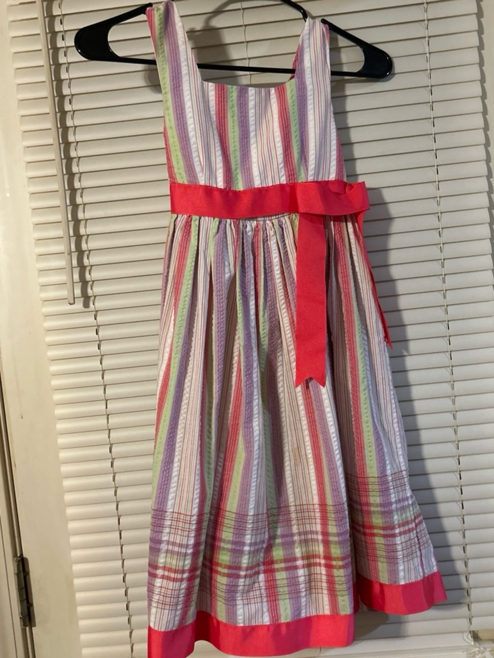 Bonnie Jean Striped Pastel Dress with Hot Pink Sash